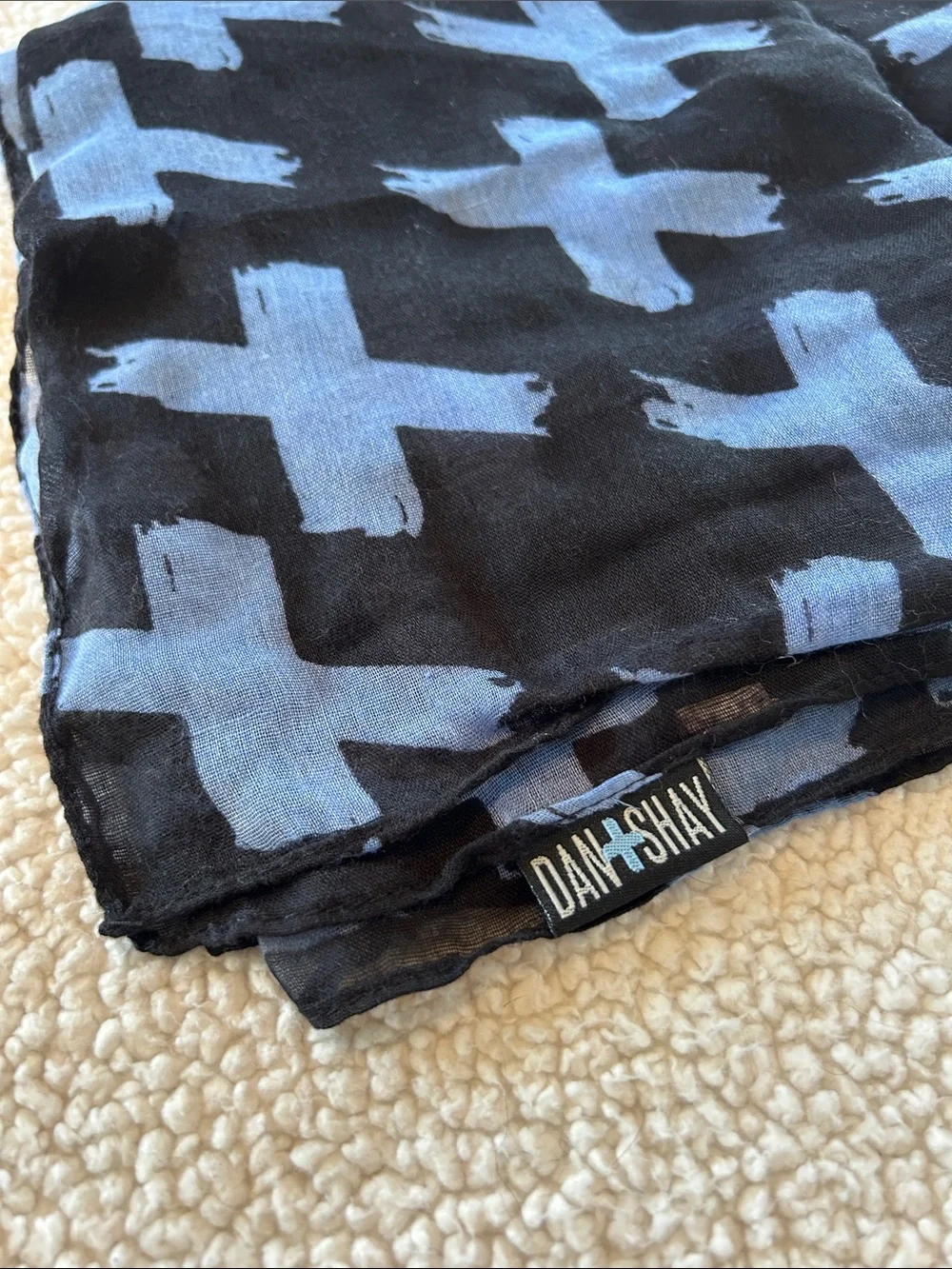 Dan + Shay Scarf - Black with Blue Cross Print